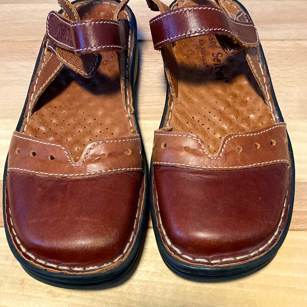 Josef Seibel Sandals Womens 36 Brown Leather Closed Toe Ankle Strap Air Massage - Picture 2 of 5